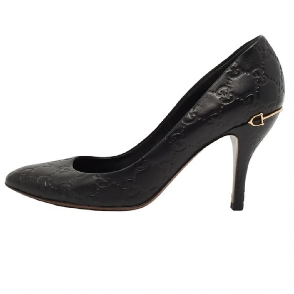 GUCCI GG Black Logo Guccisima Monogram Leather Pumps